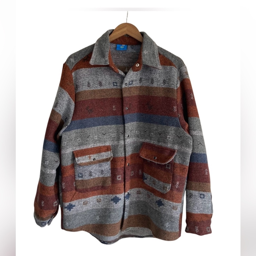 Rfausnity Vintage Anthropologie Saddle Blanket Print Chore Coat